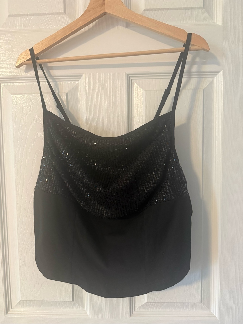 3/$10 SHEIN Black Sequin Cowl Neck Spaghetti Strap Cami